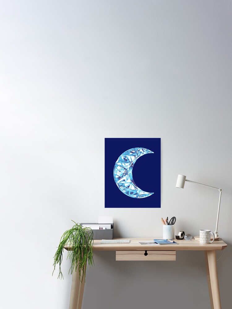 GLOSSY STICKER: Blue and Black Crystal Moon , Dark Aesthetic