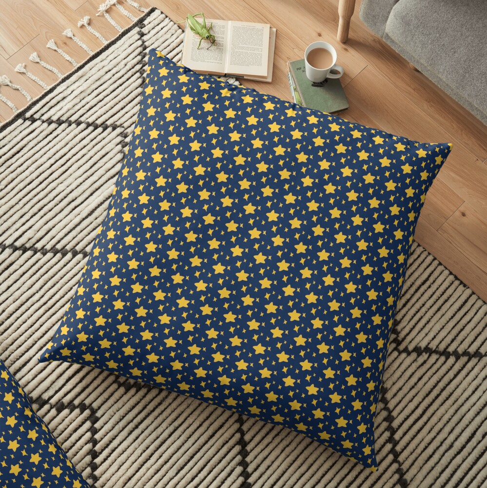 Night Owls, Sub Pattern (Blue Stars) Floor Pillow