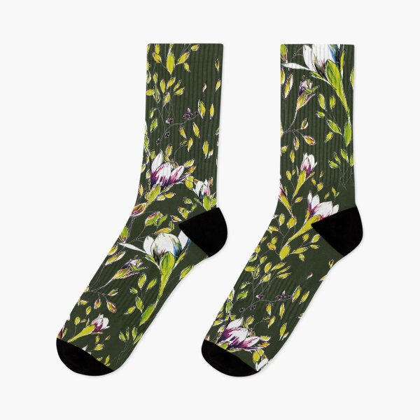 Item preview, Climbing flowers among the leaves - green, multicolour designed and sold by WzoryOzdobne.