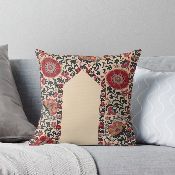 Aperçu de l'œuvre BRODERIE FLORALE OUZBEK ANTIQUE ROUGE ROSE VERT AVEC FLEURS DE GRENADE créée et vendue par BulganLumini.