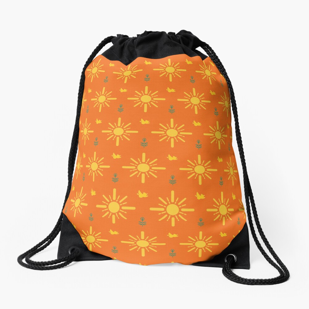 Early Bird, Main Pattern (Orange) Drawstring Bag