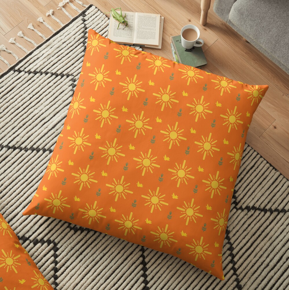 Early Bird, Main Pattern (Orange) Floor Pillow
