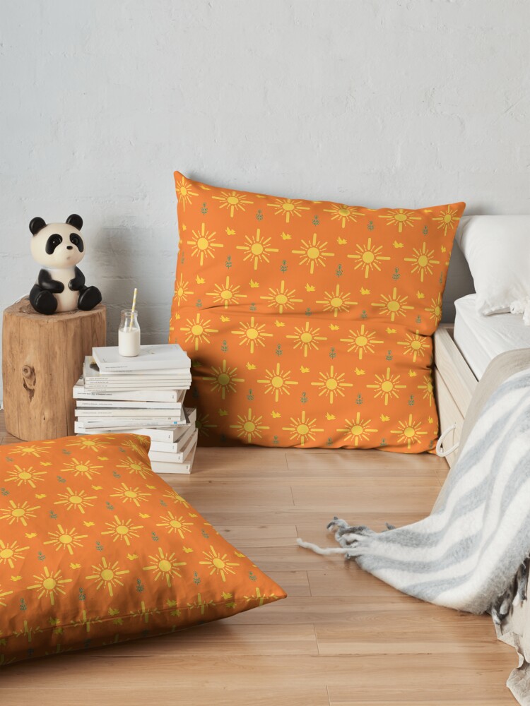 Alternate view of Early Bird, Main Pattern (Orange) Floor Pillow