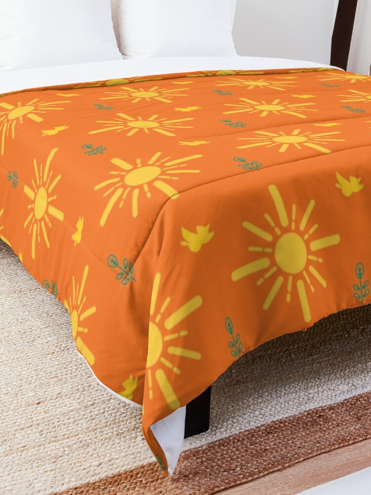 Alternate view of Early Bird, Main Pattern (Orange) Comforter