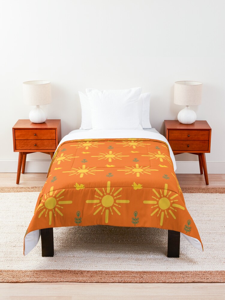 Alternate view of Early Bird, Main Pattern (Orange) Comforter