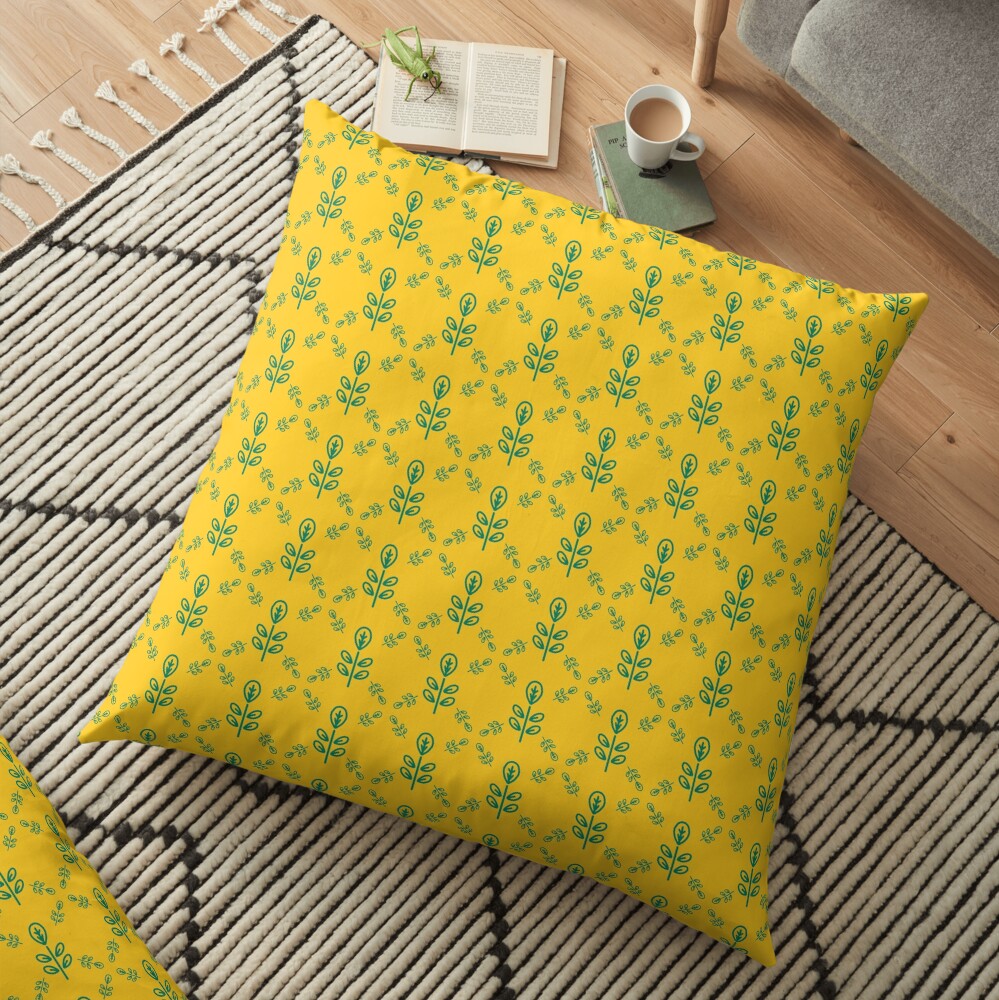 Early Bird, Sub Pattern (Leaf Yellow) Floor Pillow
