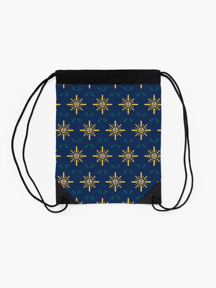 Alternate view of I am a Night Owl Doomed to the Life of an Early Bird, Main Pattern (Blue) Drawstring Bag