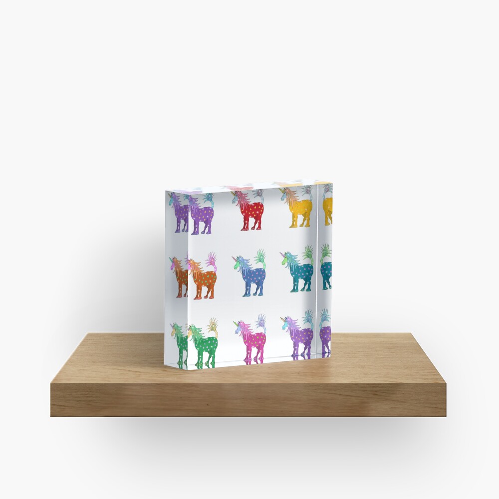 Mystical Magical Unicorns Multi Colored Acrylic Block