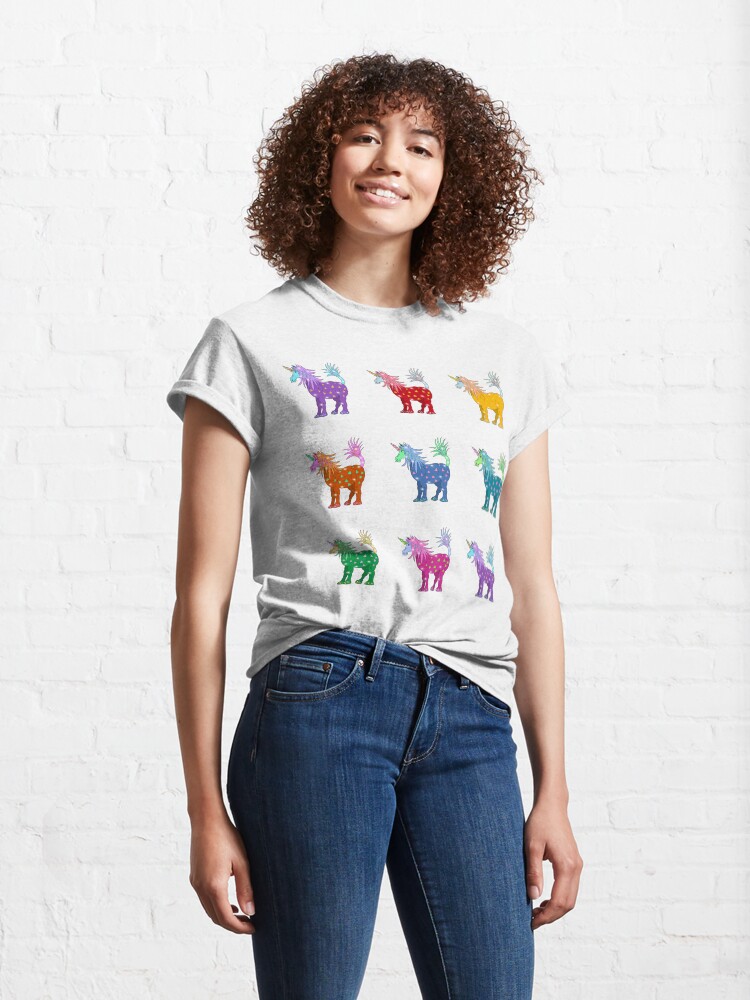 Thumbnail 4 of 7, Classic T-Shirt, Mystical Magical Unicorns Multi Colored designed and sold by HappigalArt.