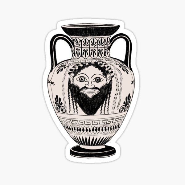 Item preview, Ancient Greek Dionysus White Vase Drawing designed and sold by CuteClassics.