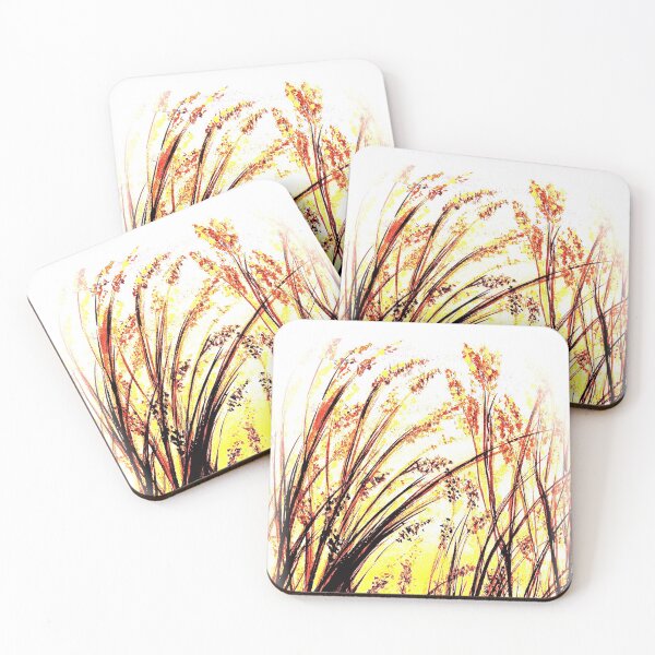 Item preview, Grasses in the sunset watercolor painting red white  designed and sold by GittaG74.