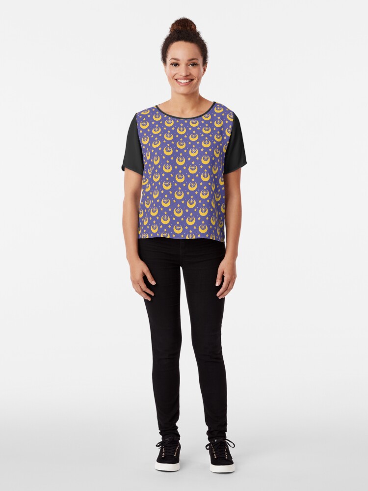 Alternate view of I am an Early Bird Doomed to the Life of a Night Owl, Sub Pattern (Purple) Chiffon Top