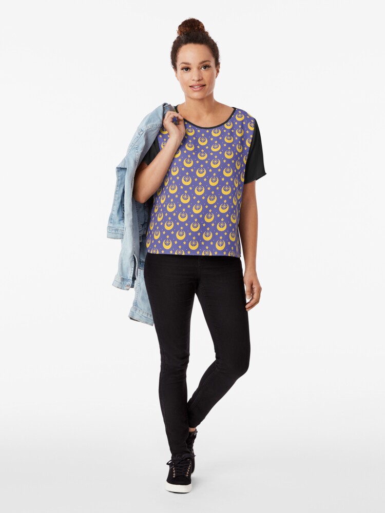 Alternate view of I am an Early Bird Doomed to the Life of a Night Owl, Sub Pattern (Purple) Chiffon Top