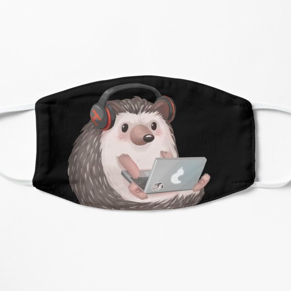 Cute Hedgehog Listening to Music and Working and Studying Flat Mask