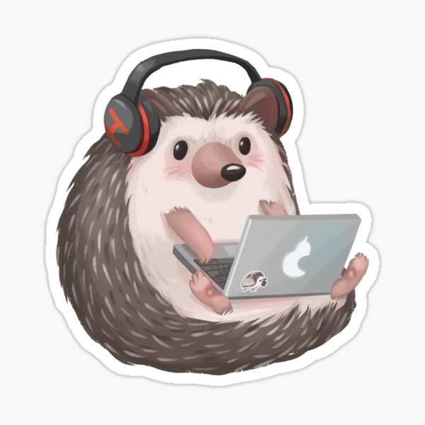 Cute Hedgehog Listening to Music and Working and Studying Sticker