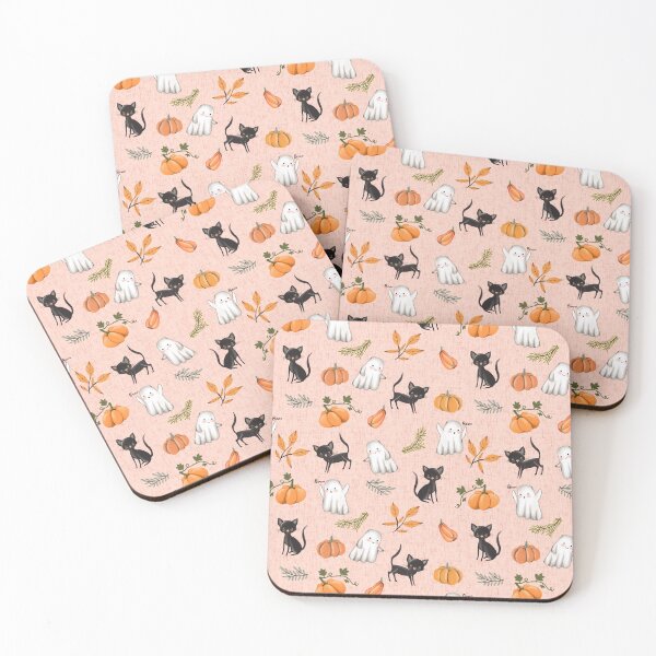 Item preview, cats and pumpkins - pink designed and sold by Petit Faon Prints.