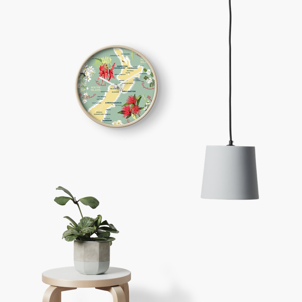 New Zealand Floral Map Clock