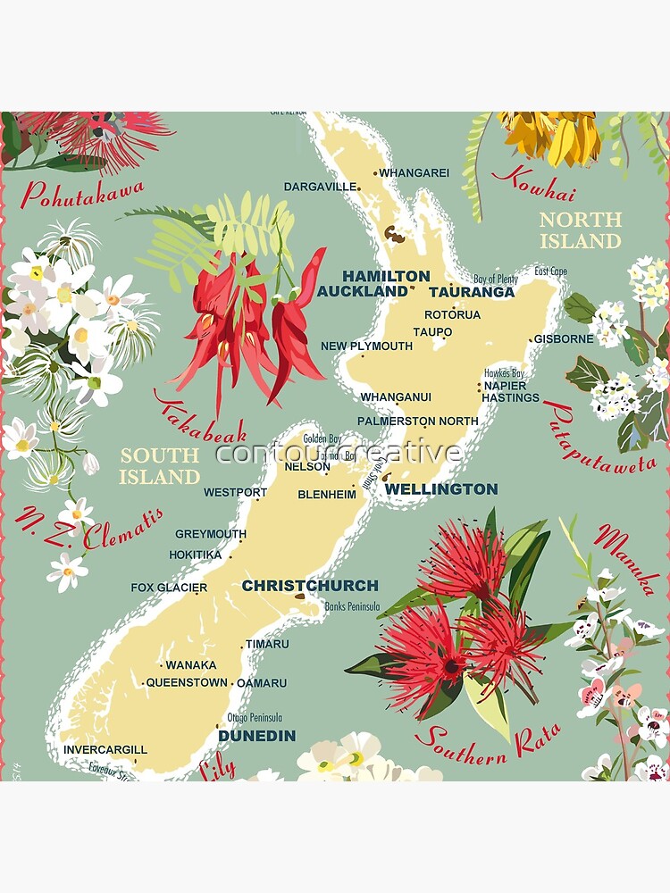 New Zealand Floral Map by contourcreative