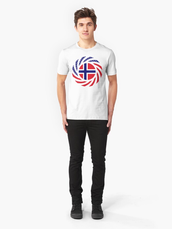 Alternate view of Norwegian American Multinational Patriot Flag Series 1.0 Slim Fit T-Shirt