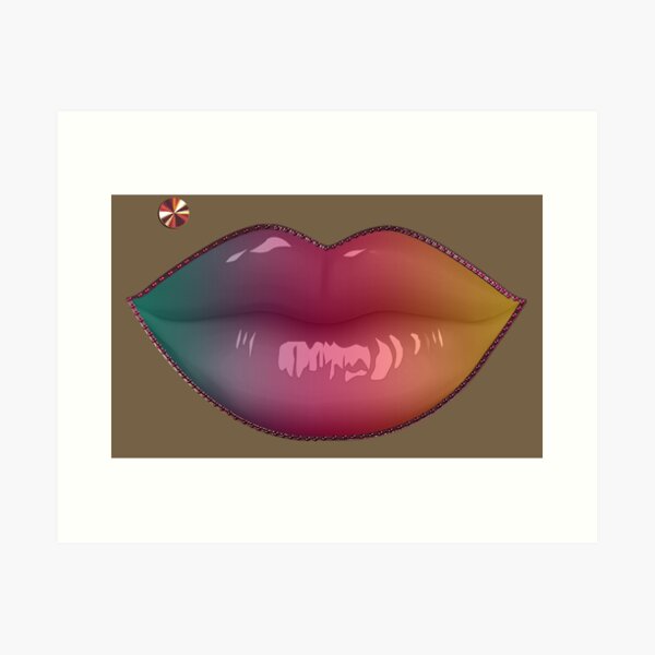 Lips piercing with pastel makeup pout - rainbow Art Board Print