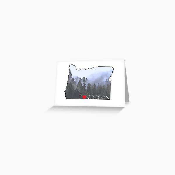 I Love Oregon State Outline Foggy Forest Greeting Card