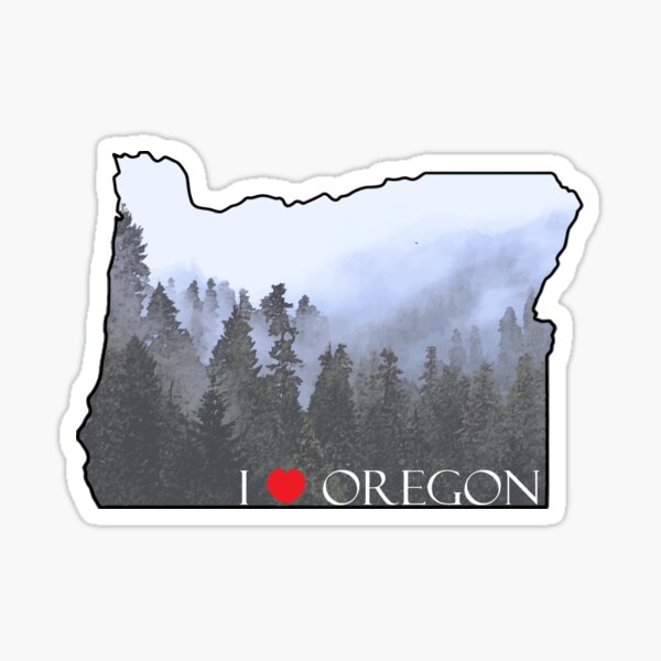 I Love Oregon State Outline Foggy Forest Sticker