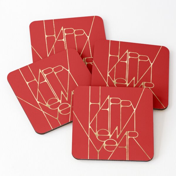 Item preview, Happy New Year Minimal Lettering Gold on Red, Modern Holiday Gift  designed and sold by © Maya Lavda || wocado.