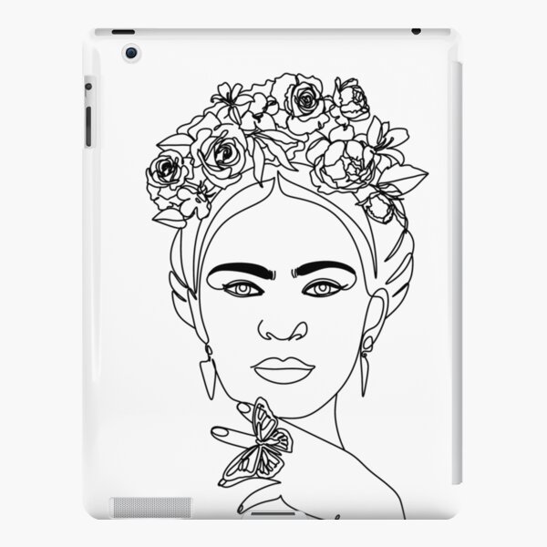 Frida Kahlo Floral Exotic Portrait on White Illustration. Line drawing  Mexican woman art iPad Case & Skin for Sale by OneLinePrint