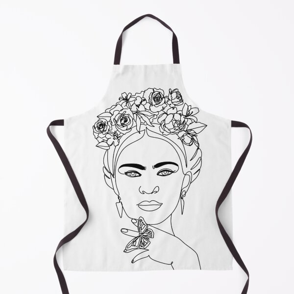 Item preview, Frida Kahlo Floral Exotic Portrait on White Illustration. Line drawing Mexican woman art designed and sold by OneLinePrint.