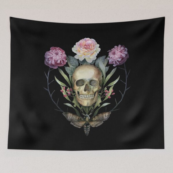 Item preview, Samhein - Beautiful Skull and Flowers Moth Watercolor designed and sold by BoyPilot Goods.