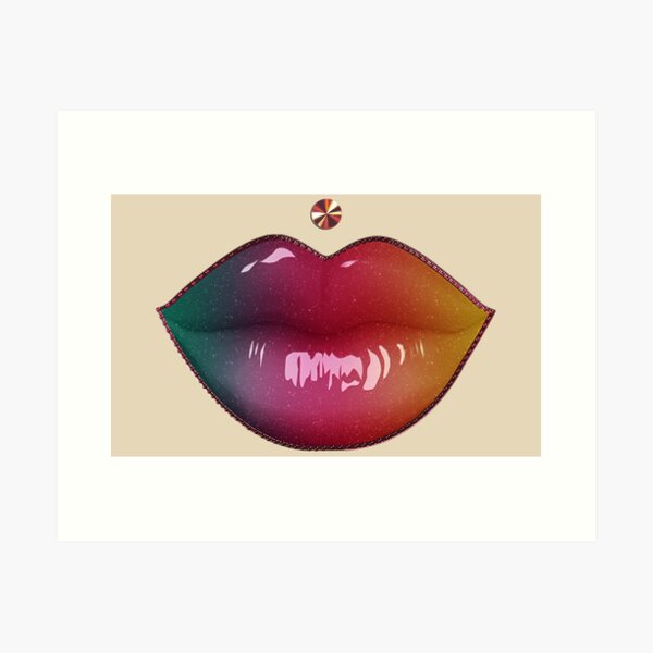 Lips piercing with pastel makeup pout - rainbow Art Print