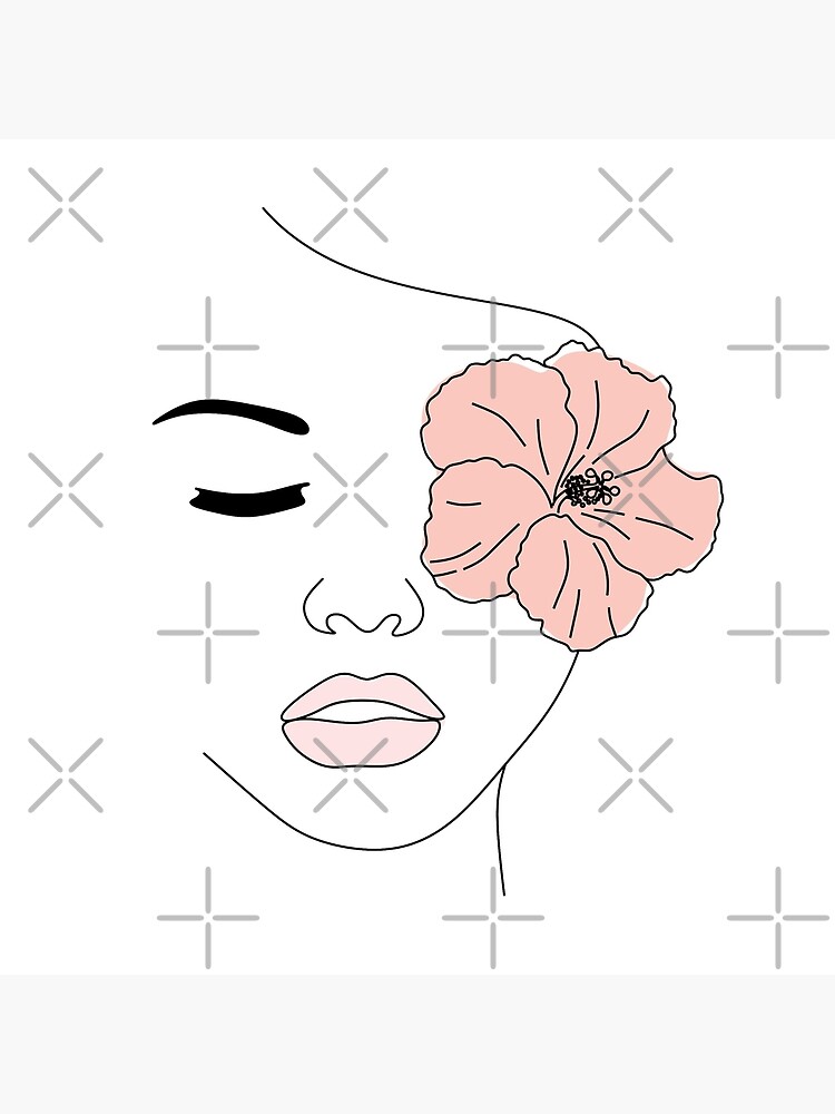 Beauty Woman Face In Leaves Line Art Drawing Set. Woman Head with Flowers  One Line Drawing Prints. Elegant Female Sketch Poster with Minimalist Girl  Portrait Illustration Print. Vector EPS 10 Stock Vector