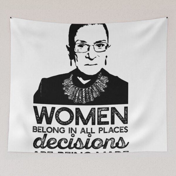 Item preview, Ruth Bader Ginsburg RIP black and white rbg with quote- women belong in places decisions are being made designed and sold by emcazalet.
