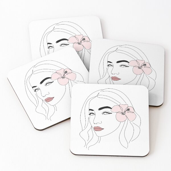 Item preview, Beautiful girl with hibiscus flower in her hair.Abstract face with flowers by line art  drawing. Portrait minimalistic style.  designed and sold by OneLinePrint.