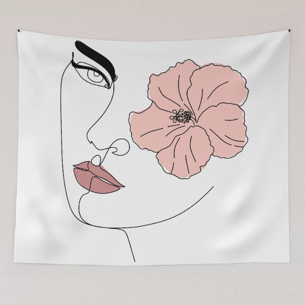 Item preview, Abstract face with flowers by line art drawing. Portrait minimalistic style.  Botanical print.  Fashion print. Beaty salon art designed and sold by OneLinePrint.