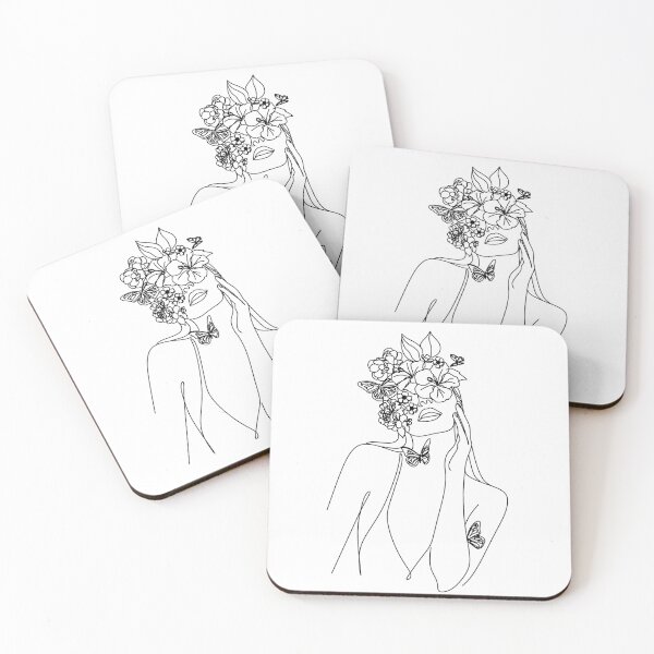 Item preview, Beautiful girl with hibiscus flower in her hair.Abstract face with flowers by line art  drawing. Portrait minimalistic style.  designed and sold by OneLinePrint.