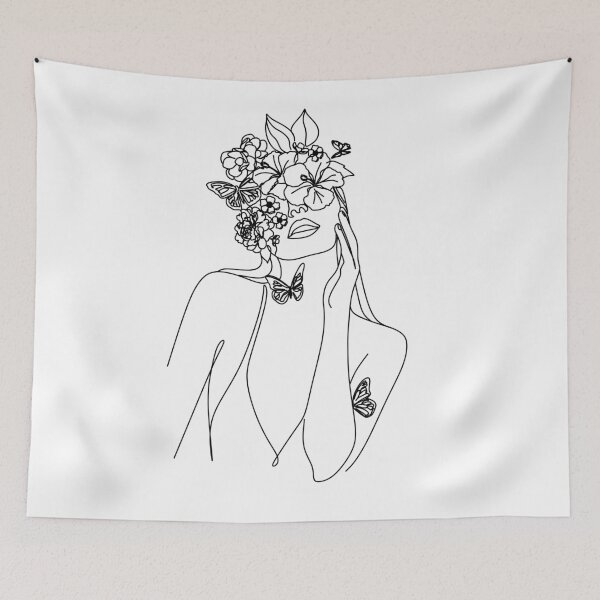 Item preview, Beautiful girl with hibiscus flower in her hair.Abstract face with flowers by line art  drawing. Portrait minimalistic style.  designed and sold by OneLinePrint.
