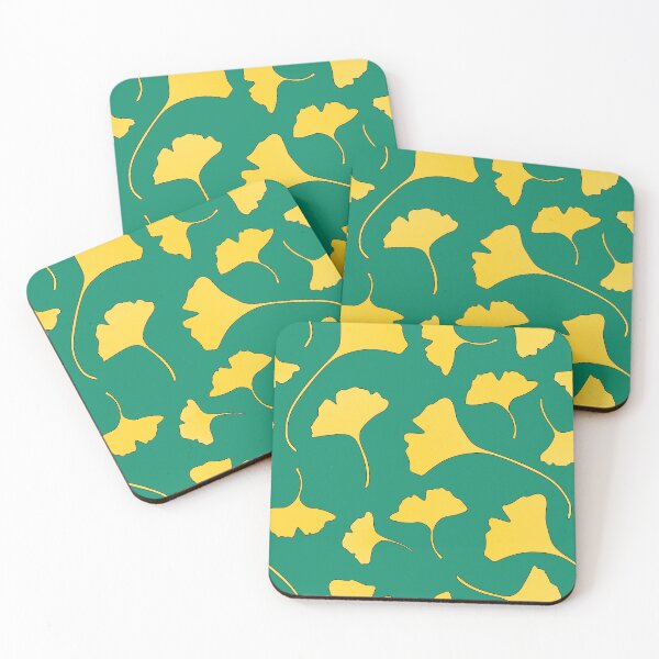 Item preview, Yellow Ginkgo Leaves  Decorative Pattern on Turquoise designed and sold by nutmegfairy.