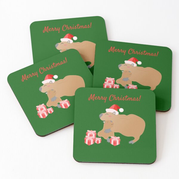 Item preview, Have a Merry Christmas from these Cute Cuddlybara Capybaras in Santa Hats designed and sold by twicetrader.