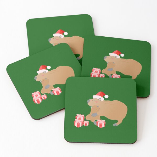 Item preview, Have a Merry Covidmas Christmas from these Cute Cuddlybara Capybaras in Santa Hats designed and sold by twicetrader.