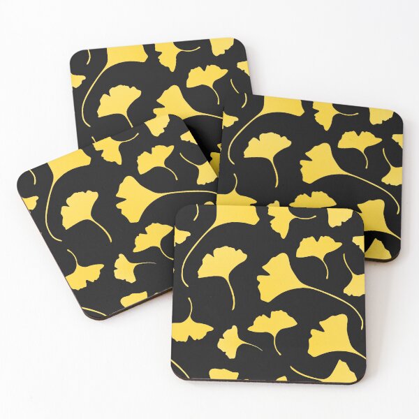 Item preview, Yellow Ginkgo Leaves  Decorative Pattern on black designed and sold by nutmegfairy.