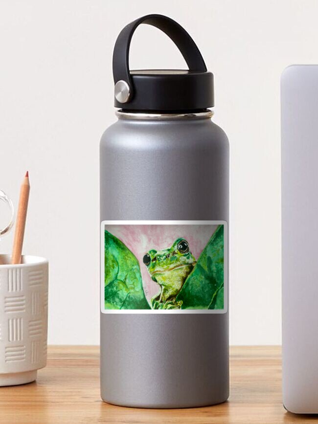 Thumbnail 1 of 3, Sticker, curious green frog designed and sold by char-mitch.