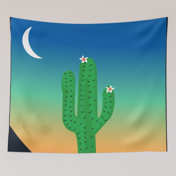 Item preview, Sunset, moon , cactus with white flowers , desert climate , sun and sand ,cactus ideas,cactus not a hugger designed and sold by SGS-.