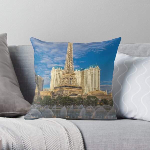 The Fountains of Bellagio at night in Las Vegas Throw Pillow