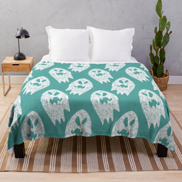 Item preview, Vector green and white cute sketch of rows of cartoon ghosts seamless pattern. designed and sold by jamiesoondesign.