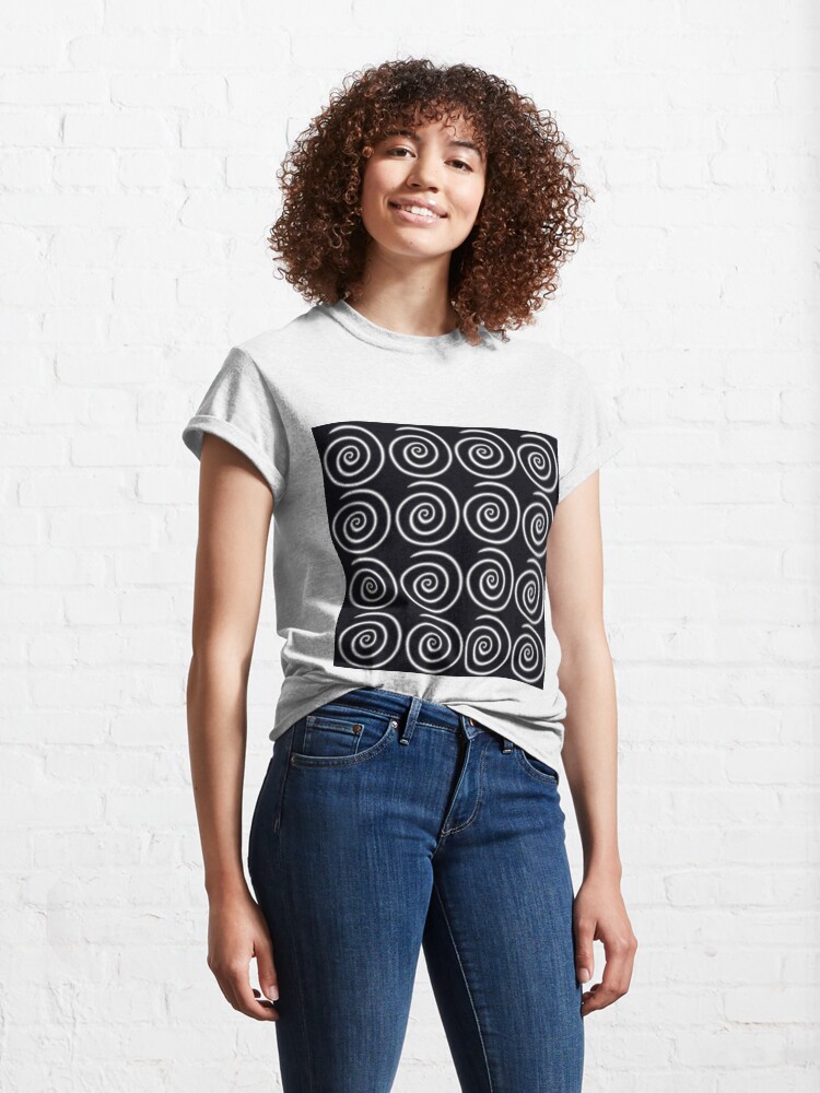 Thumbnail 4 of 7, Classic T-Shirt, Black Swirls designed and sold by HappigalArt.