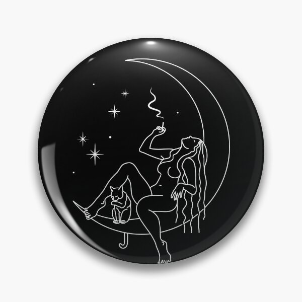 Item preview, Wiccan Witch with Cat Relaxing Smoking on Crescent Lunar Moon  designed and sold by SpreadForSatan.