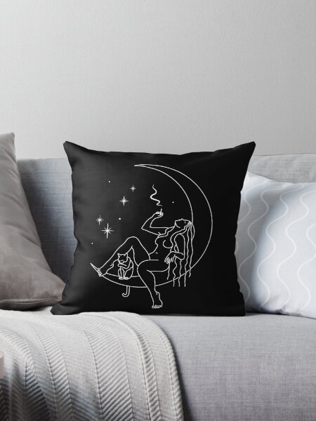 Item preview, Wiccan Witch with Cat Relaxing Smoking on Crescent Lunar Moon  designed and sold by SpreadForSatan.