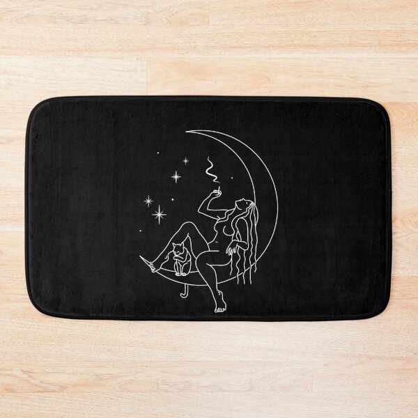 Item preview, Wiccan Witch with Cat Relaxing Smoking on Crescent Lunar Moon  designed and sold by SpreadForSatan.