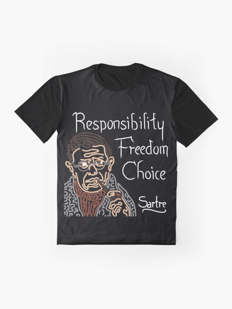 Alternate view of STYLIZED LINE ART SARTRE - RESPONSIBILITY FREEDOM CHOICE - neutral Graphic T-Shirt